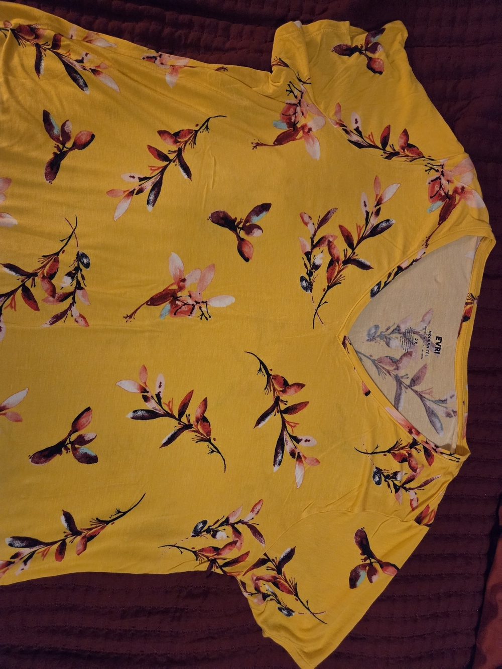 EVRI Yellow Floral Short Sleeve Tee